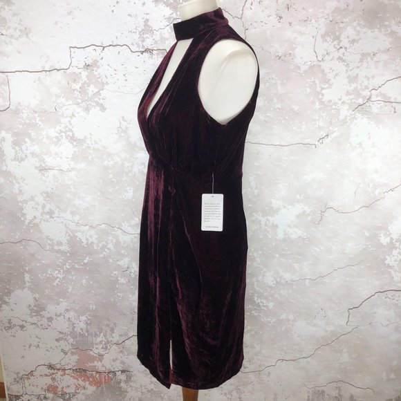 Adelyn Rae Velvet Choker Wine Sheath Dress S NWT - Picture 3 of 10